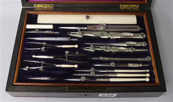 A 19th century rosewood cased drawing instrument set